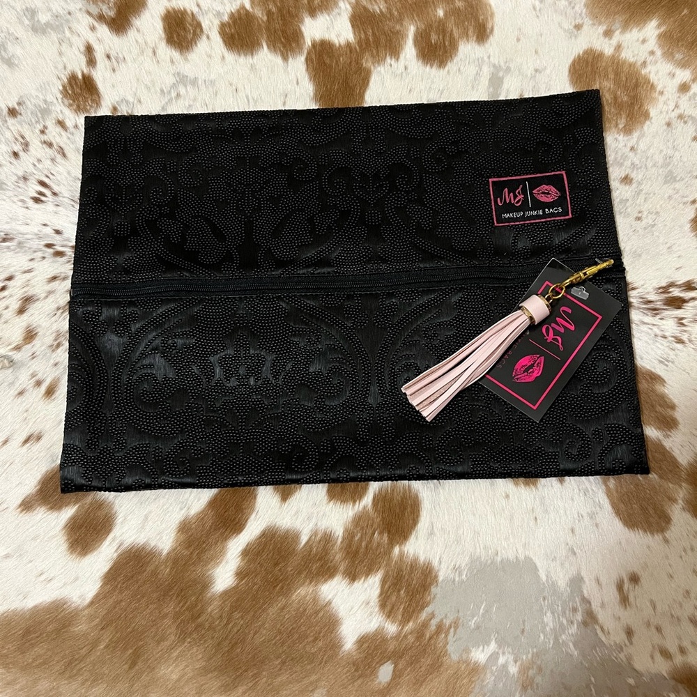 NWT Makeup Junkie size large Black and Pink Clutch Bag